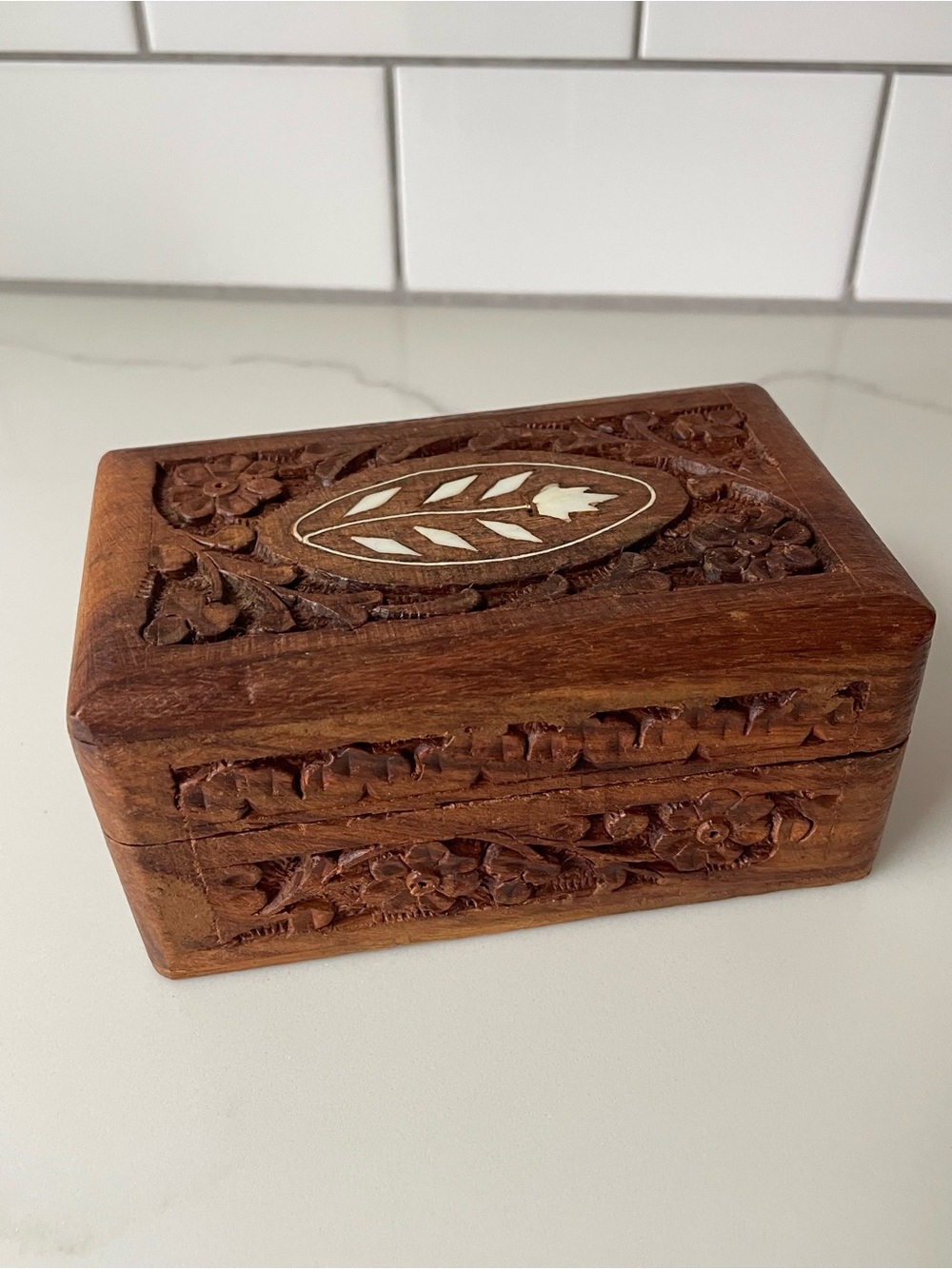 Vintage Hand-Carved Decorative Floral Wooden Trinket Box